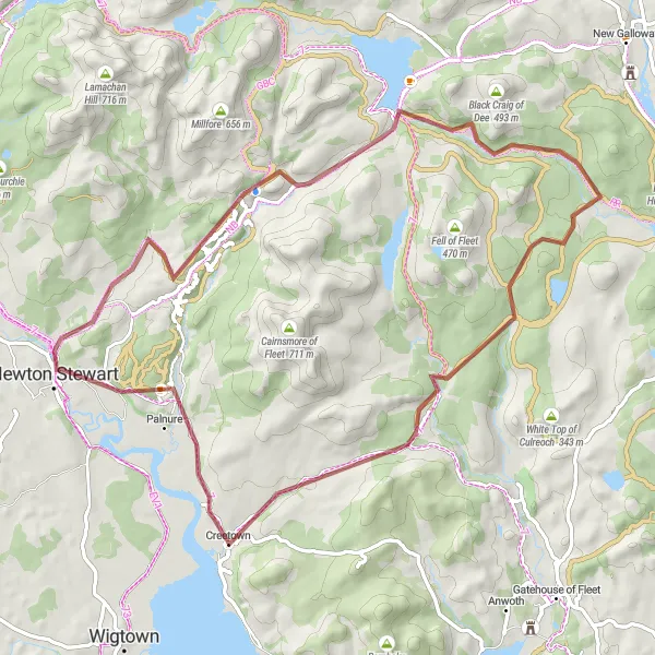 Map miniature of "The Glen of the Barr Gravel Tour" cycling inspiration in Southern Scotland, United Kingdom. Generated by Tarmacs.app cycling route planner