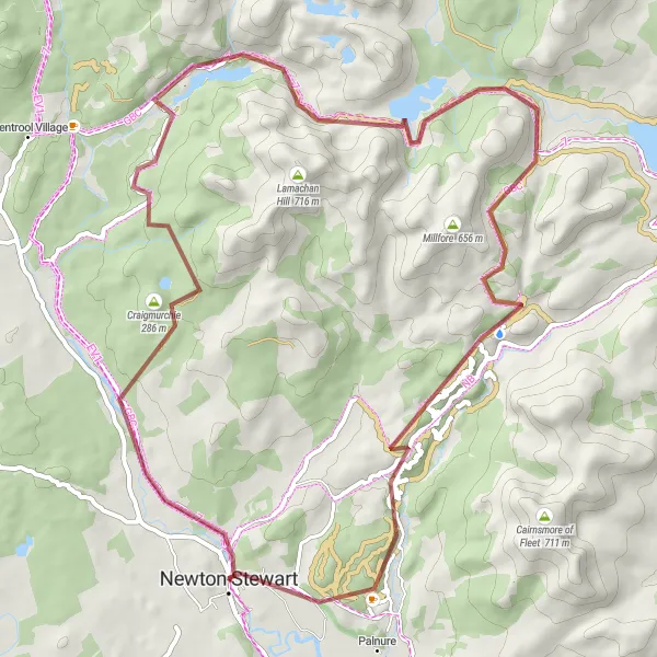 Map miniature of "The Caldons Challenge" cycling inspiration in Southern Scotland, United Kingdom. Generated by Tarmacs.app cycling route planner