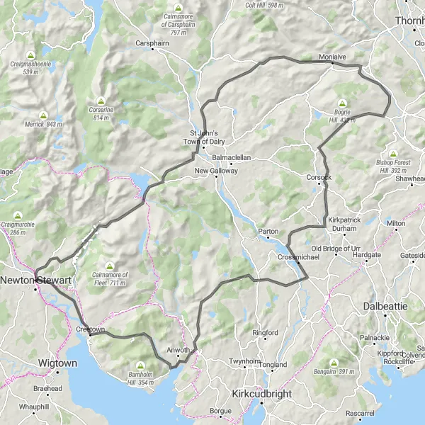 Map miniature of "The Barr Hill Adventure" cycling inspiration in Southern Scotland, United Kingdom. Generated by Tarmacs.app cycling route planner