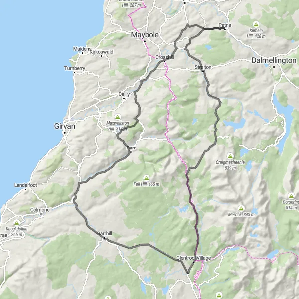 Map miniature of "Southern Scotland Adventure: Straiton, Arroch Hill, Glencaird, and Barr" cycling inspiration in Southern Scotland, United Kingdom. Generated by Tarmacs.app cycling route planner