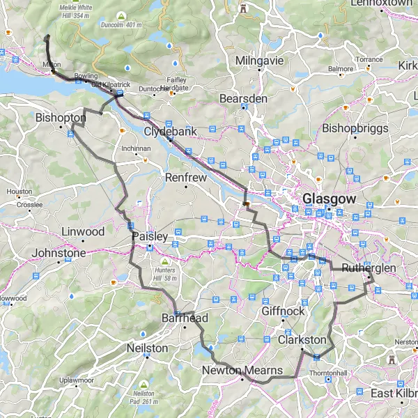 Map miniature of "Coastal Delight to Rutherglen" cycling inspiration in Southern Scotland, United Kingdom. Generated by Tarmacs.app cycling route planner