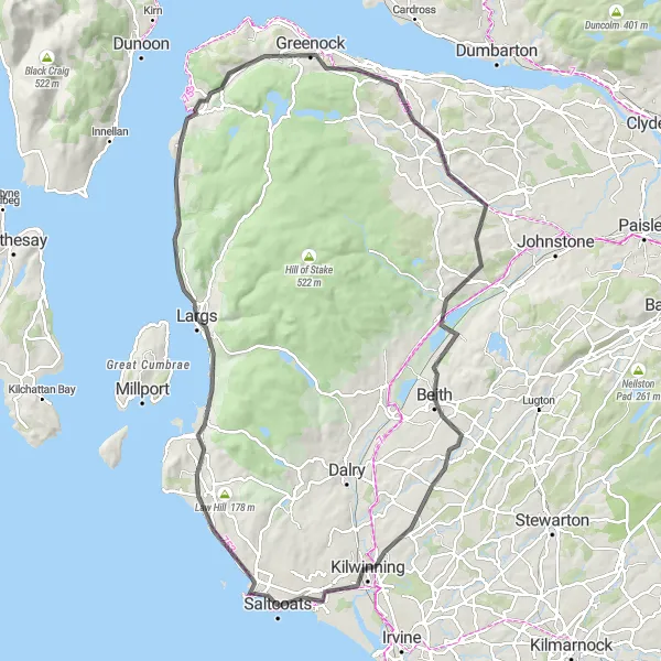 Map miniature of "Coastal Beauty and Historic Towns" cycling inspiration in Southern Scotland, United Kingdom. Generated by Tarmacs.app cycling route planner