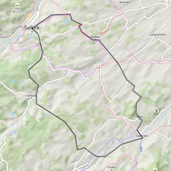 Map miniature of "The Countryside Loop" cycling inspiration in Southern Scotland, United Kingdom. Generated by Tarmacs.app cycling route planner