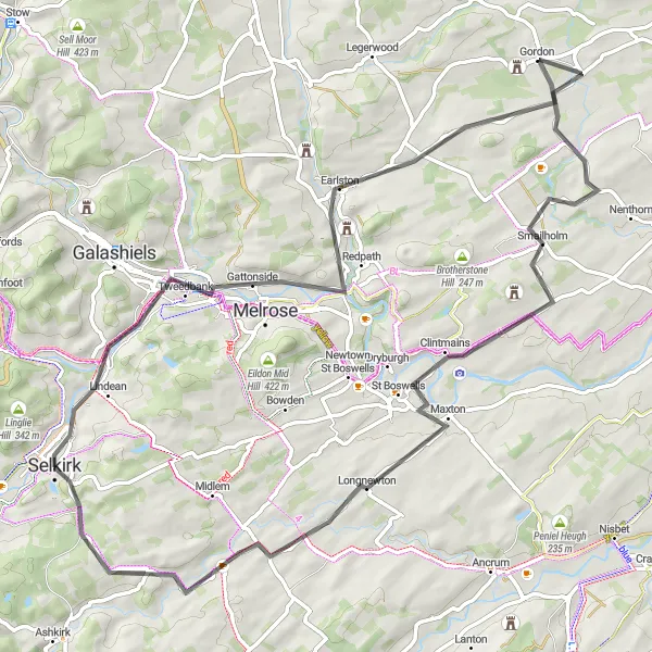 Map miniature of "Abbey and Viaduct Ride" cycling inspiration in Southern Scotland, United Kingdom. Generated by Tarmacs.app cycling route planner