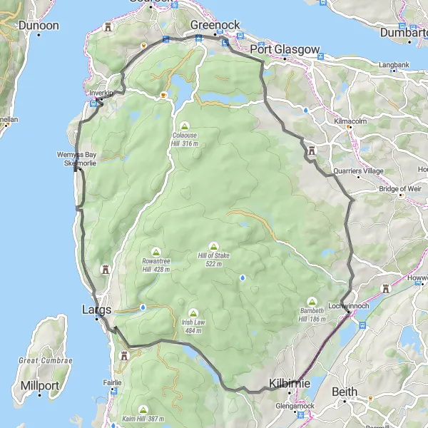 Map miniature of "The Coastal Delight" cycling inspiration in Southern Scotland, United Kingdom. Generated by Tarmacs.app cycling route planner