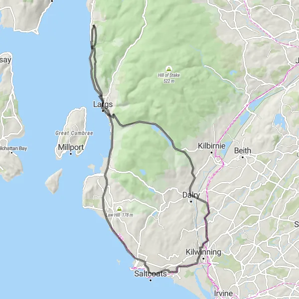 Map miniature of "Scenic Countryside Tour near Skelmorlie" cycling inspiration in Southern Scotland, United Kingdom. Generated by Tarmacs.app cycling route planner