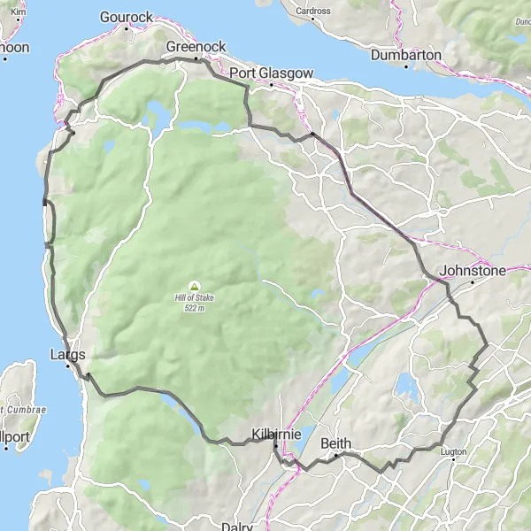 Map miniature of "The Countryside Escape" cycling inspiration in Southern Scotland, United Kingdom. Generated by Tarmacs.app cycling route planner