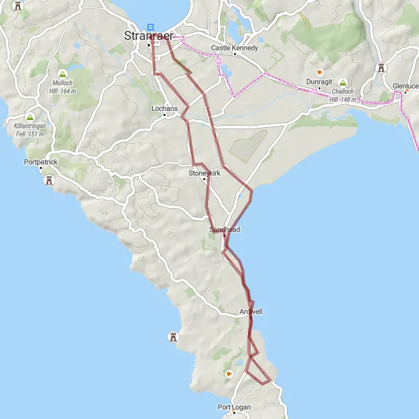 Map miniature of "Gravel Cycling Route from Stranraer to Castle of St John" cycling inspiration in Southern Scotland, United Kingdom. Generated by Tarmacs.app cycling route planner