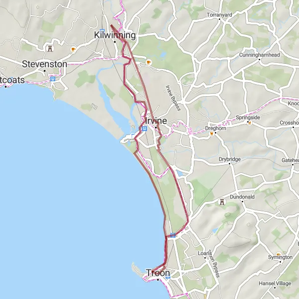 Map miniature of "Troon Gravel Adventure" cycling inspiration in Southern Scotland, United Kingdom. Generated by Tarmacs.app cycling route planner