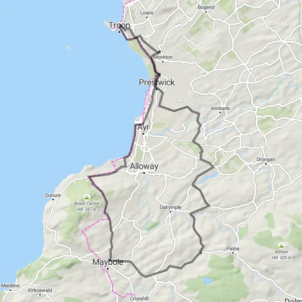 Map miniature of "Troon Discovery" cycling inspiration in Southern Scotland, United Kingdom. Generated by Tarmacs.app cycling route planner