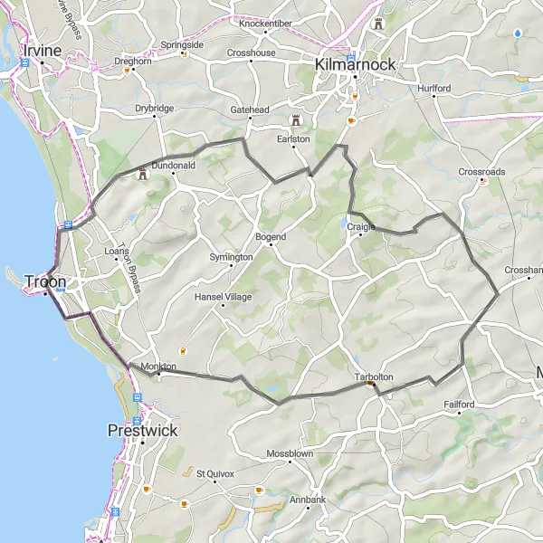 Map miniature of "Auchans Adventure" cycling inspiration in Southern Scotland, United Kingdom. Generated by Tarmacs.app cycling route planner