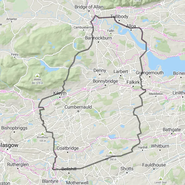 Map miniature of "The Highland Adventure" cycling inspiration in Southern Scotland, United Kingdom. Generated by Tarmacs.app cycling route planner