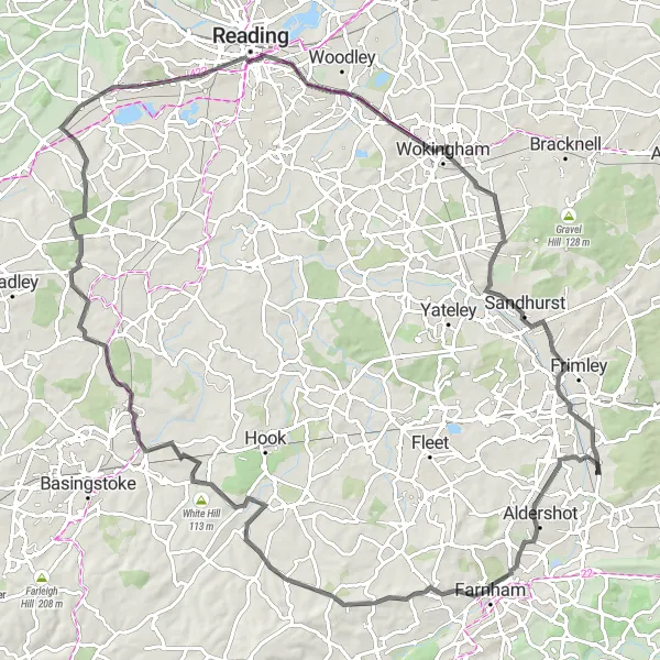 Map miniature of "Ash Vale Classic Ride" cycling inspiration in Surrey, East and West Sussex, United Kingdom. Generated by Tarmacs.app cycling route planner