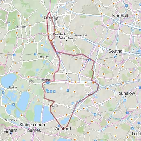 Map miniature of "The Surrey Gravel Adventure" cycling inspiration in Surrey, East and West Sussex, United Kingdom. Generated by Tarmacs.app cycling route planner