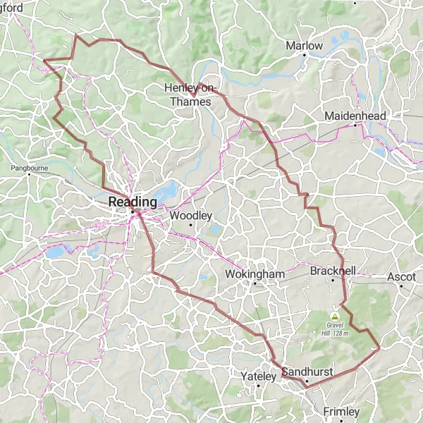 Map miniature of "Scenic Ride through Henley-on-Thames" cycling inspiration in Surrey, East and West Sussex, United Kingdom. Generated by Tarmacs.app cycling route planner