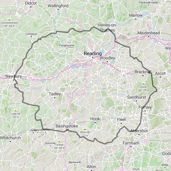 Map miniature of "The Surrey Sussex Loop" cycling inspiration in Surrey, East and West Sussex, United Kingdom. Generated by Tarmacs.app cycling route planner
