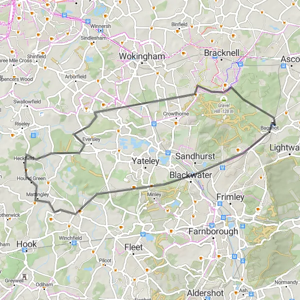 Map miniature of "The Road to Black Hill" cycling inspiration in Surrey, East and West Sussex, United Kingdom. Generated by Tarmacs.app cycling route planner