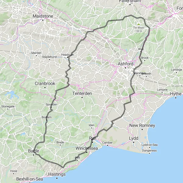 Map miniature of "Picturesque road cycling in Surrey, East and West Sussex" cycling inspiration in Surrey, East and West Sussex, United Kingdom. Generated by Tarmacs.app cycling route planner