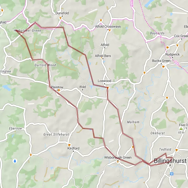 Map miniature of "Billingshurst and surrounds" cycling inspiration in Surrey, East and West Sussex, United Kingdom. Generated by Tarmacs.app cycling route planner