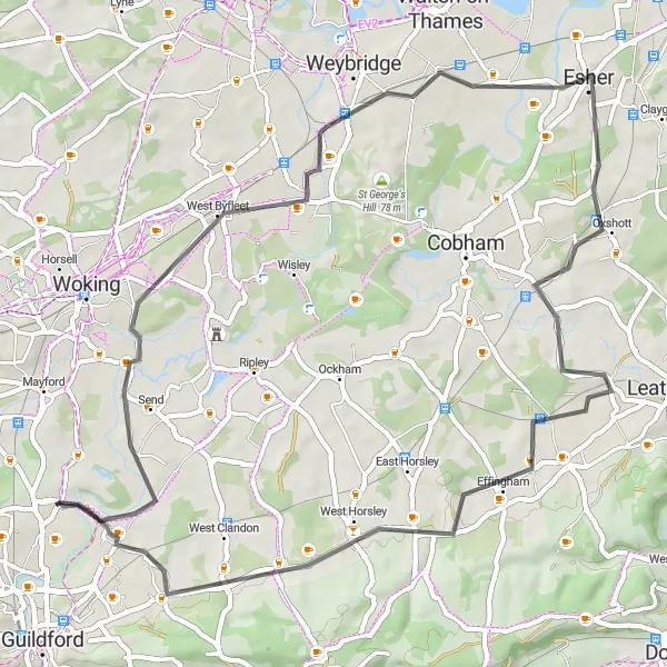 Map miniature of "Burpham and its Surroundings" cycling inspiration in Surrey, East and West Sussex, United Kingdom. Generated by Tarmacs.app cycling route planner