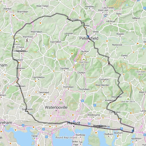 Map miniature of "South Downs Adventure" cycling inspiration in Surrey, East and West Sussex, United Kingdom. Generated by Tarmacs.app cycling route planner