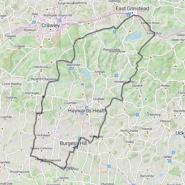 Map miniature of "South Downs Classic" cycling inspiration in Surrey, East and West Sussex, United Kingdom. Generated by Tarmacs.app cycling route planner