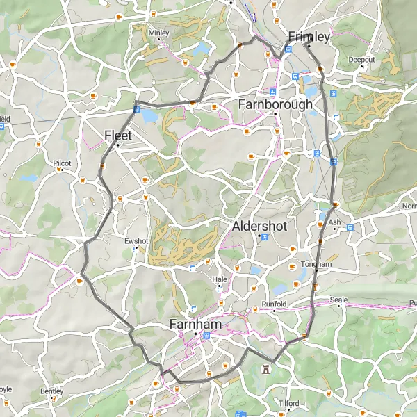 Map miniature of "Crondall Ramble" cycling inspiration in Surrey, East and West Sussex, United Kingdom. Generated by Tarmacs.app cycling route planner