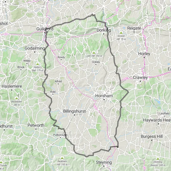 Map miniature of "The Henfield Castle Loop" cycling inspiration in Surrey, East and West Sussex, United Kingdom. Generated by Tarmacs.app cycling route planner