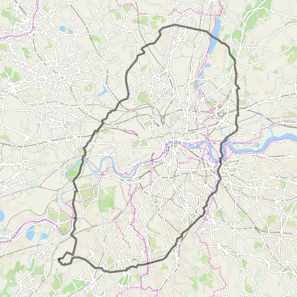 Map miniature of "The Ultimate Surrey and London Cycling Adventure" cycling inspiration in Surrey, East and West Sussex, United Kingdom. Generated by Tarmacs.app cycling route planner