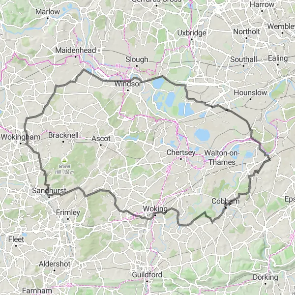 Map miniature of "The Sussex Circuit" cycling inspiration in Surrey, East and West Sussex, United Kingdom. Generated by Tarmacs.app cycling route planner