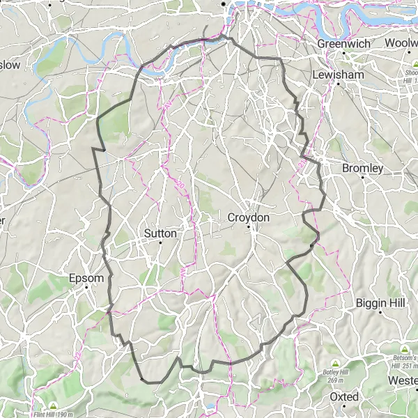 Map miniature of "The Stoneleigh Loop" cycling inspiration in Surrey, East and West Sussex, United Kingdom. Generated by Tarmacs.app cycling route planner