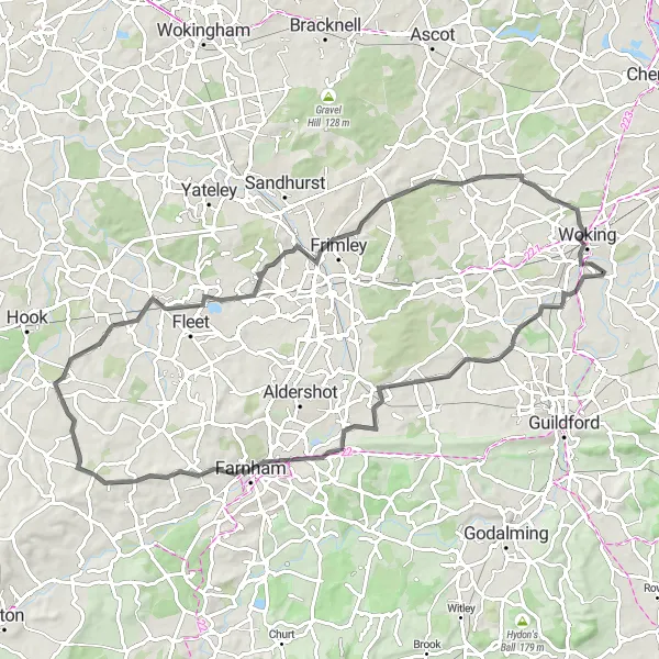Map miniature of "Mayford to Farnham Loop" cycling inspiration in Surrey, East and West Sussex, United Kingdom. Generated by Tarmacs.app cycling route planner