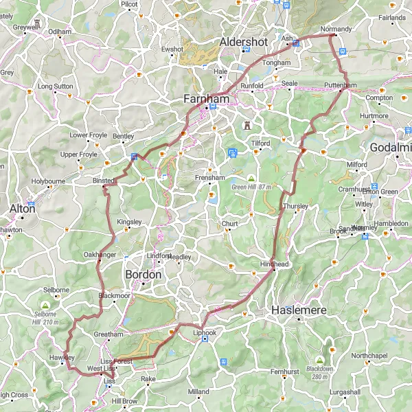 Map miniature of "The Gravel Exploration" cycling inspiration in Surrey, East and West Sussex, United Kingdom. Generated by Tarmacs.app cycling route planner