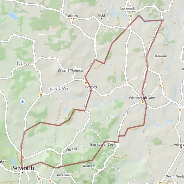 Map miniature of "Loxwood Loop" cycling inspiration in Surrey, East and West Sussex, United Kingdom. Generated by Tarmacs.app cycling route planner