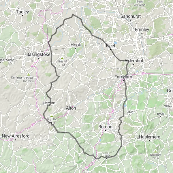 Map miniature of "The Ultimate Road Challenge" cycling inspiration in Surrey, East and West Sussex, United Kingdom. Generated by Tarmacs.app cycling route planner