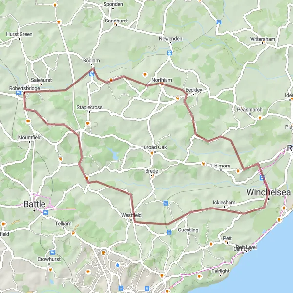 Map miniature of "The Gravel Adventure" cycling inspiration in Surrey, East and West Sussex, United Kingdom. Generated by Tarmacs.app cycling route planner