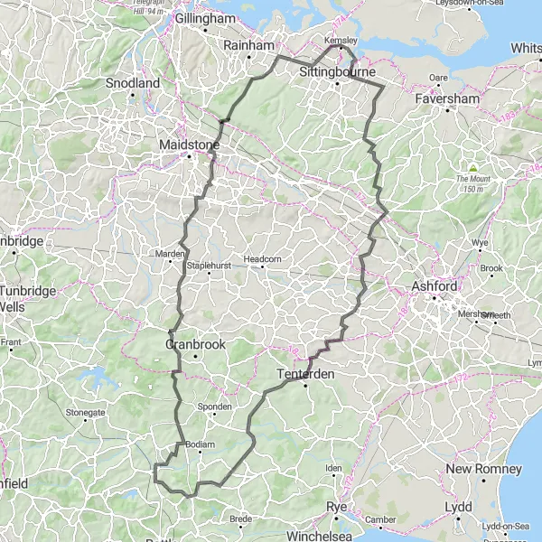 Map miniature of "The Surrey to Sussex Road Challenge" cycling inspiration in Surrey, East and West Sussex, United Kingdom. Generated by Tarmacs.app cycling route planner