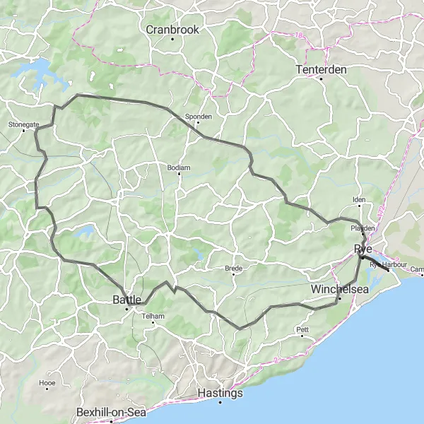 Map miniature of "The Wilderness Adventure" cycling inspiration in Surrey, East and West Sussex, United Kingdom. Generated by Tarmacs.app cycling route planner