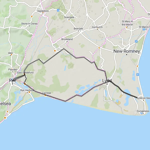 Map miniature of "Picturesque Countryside Tour on Road" cycling inspiration in Surrey, East and West Sussex, United Kingdom. Generated by Tarmacs.app cycling route planner