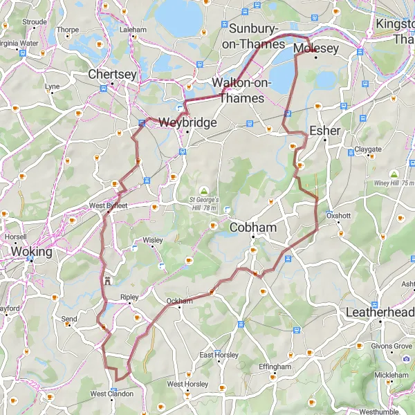 Map miniature of "West End Explorer" cycling inspiration in Surrey, East and West Sussex, United Kingdom. Generated by Tarmacs.app cycling route planner