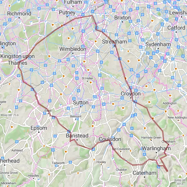 Map miniature of "Gravel Adventure" cycling inspiration in Surrey, East and West Sussex, United Kingdom. Generated by Tarmacs.app cycling route planner