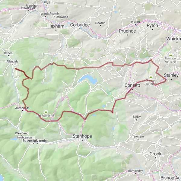 Map miniature of "Durham Dales Dash" cycling inspiration in Tees Valley and Durham, United Kingdom. Generated by Tarmacs.app cycling route planner