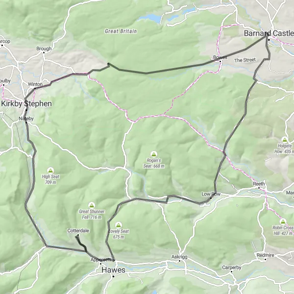 Map miniature of "Buttertubs Pass and Devil's Grinding Mill Loop" cycling inspiration in Tees Valley and Durham, United Kingdom. Generated by Tarmacs.app cycling route planner