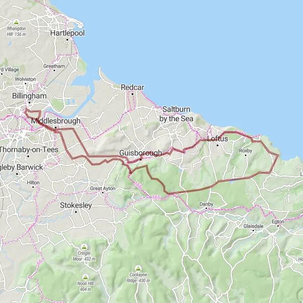 Map miniature of "Off-road adventure through Teesside and the North York Moors" cycling inspiration in Tees Valley and Durham, United Kingdom. Generated by Tarmacs.app cycling route planner