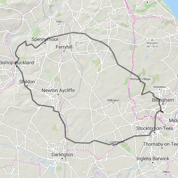 Map miniature of "Discover the countryside of County Durham and Teesside" cycling inspiration in Tees Valley and Durham, United Kingdom. Generated by Tarmacs.app cycling route planner