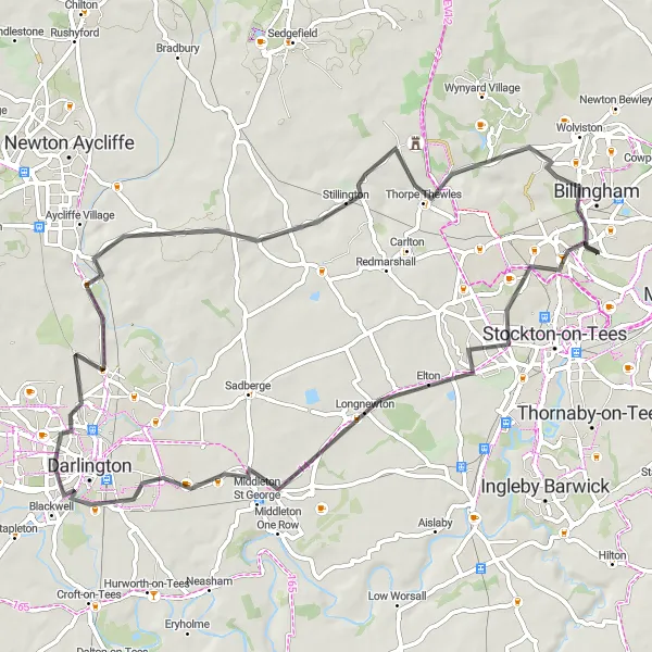 Map miniature of "Exploring the charming countryside of Teesside and Durham" cycling inspiration in Tees Valley and Durham, United Kingdom. Generated by Tarmacs.app cycling route planner