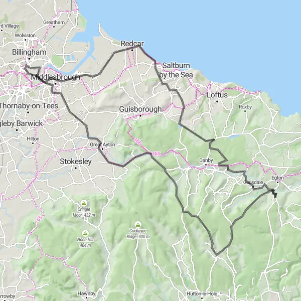 Map miniature of "Ultimate Road Cycling Adventure in Tees Valley and Durham" cycling inspiration in Tees Valley and Durham, United Kingdom. Generated by Tarmacs.app cycling route planner