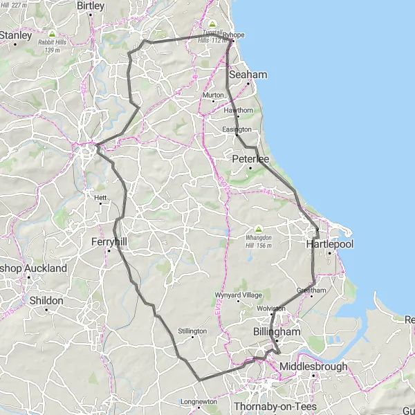 Map miniature of "Scenic road cycling adventure around Teesside" cycling inspiration in Tees Valley and Durham, United Kingdom. Generated by Tarmacs.app cycling route planner