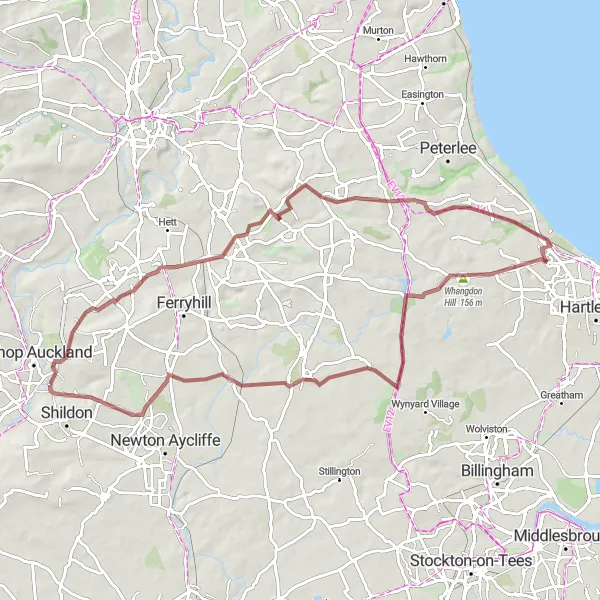 Map miniature of "Scenic Gravel Ride to Hart Station" cycling inspiration in Tees Valley and Durham, United Kingdom. Generated by Tarmacs.app cycling route planner