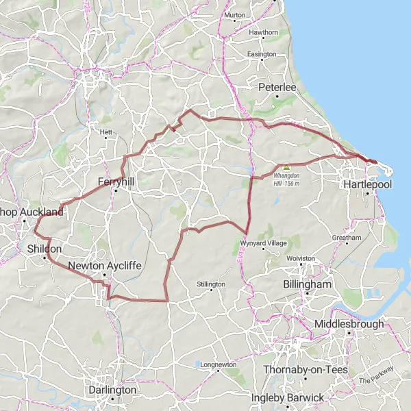 Map miniature of "Gravel Adventures" cycling inspiration in Tees Valley and Durham, United Kingdom. Generated by Tarmacs.app cycling route planner